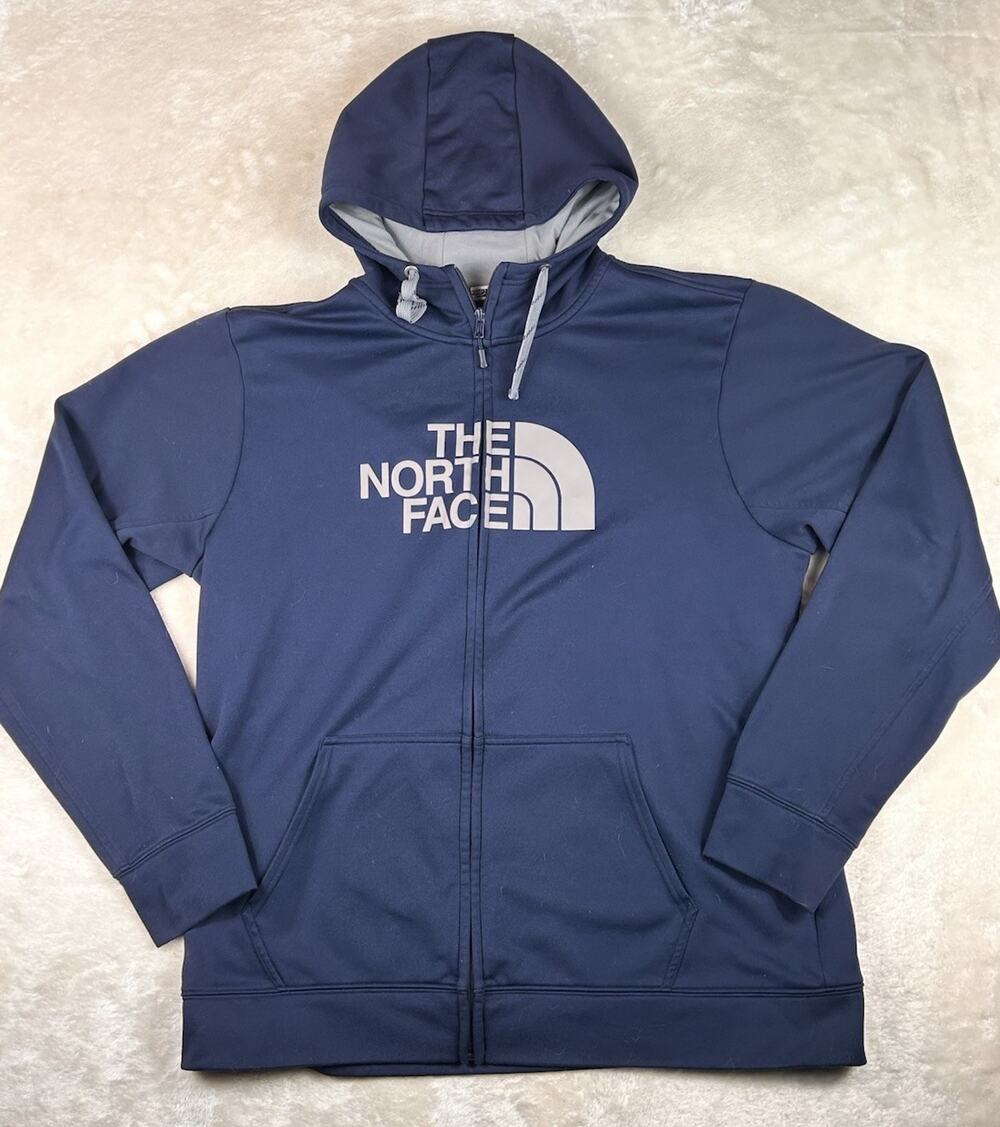 The North Face Men's Fleece Full Zip Hoodie XL Navy Blue Hooded Pockets